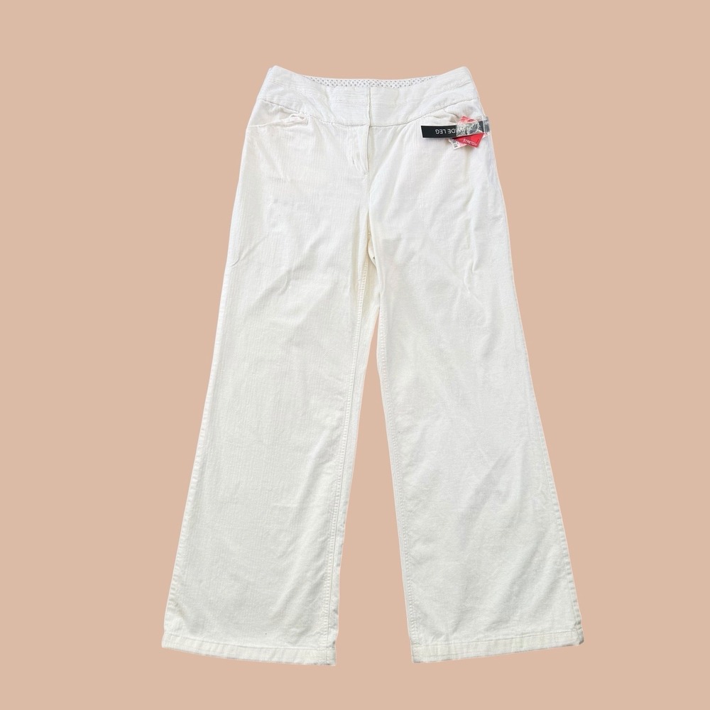 Vintage Style & Co 10 Wide Leg Cream Eggshell Casual Lagenlook Pants Soft Cotton